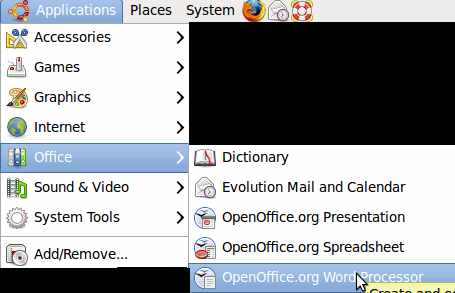 Go to Applications> Office>OpenOffice Word Processor