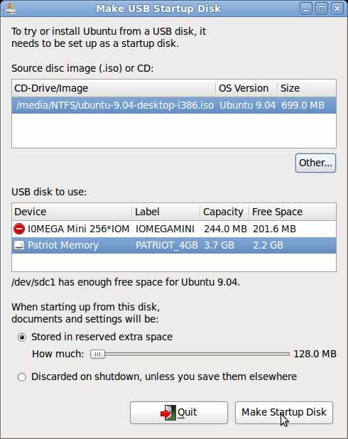 Make USB Start up disk window
